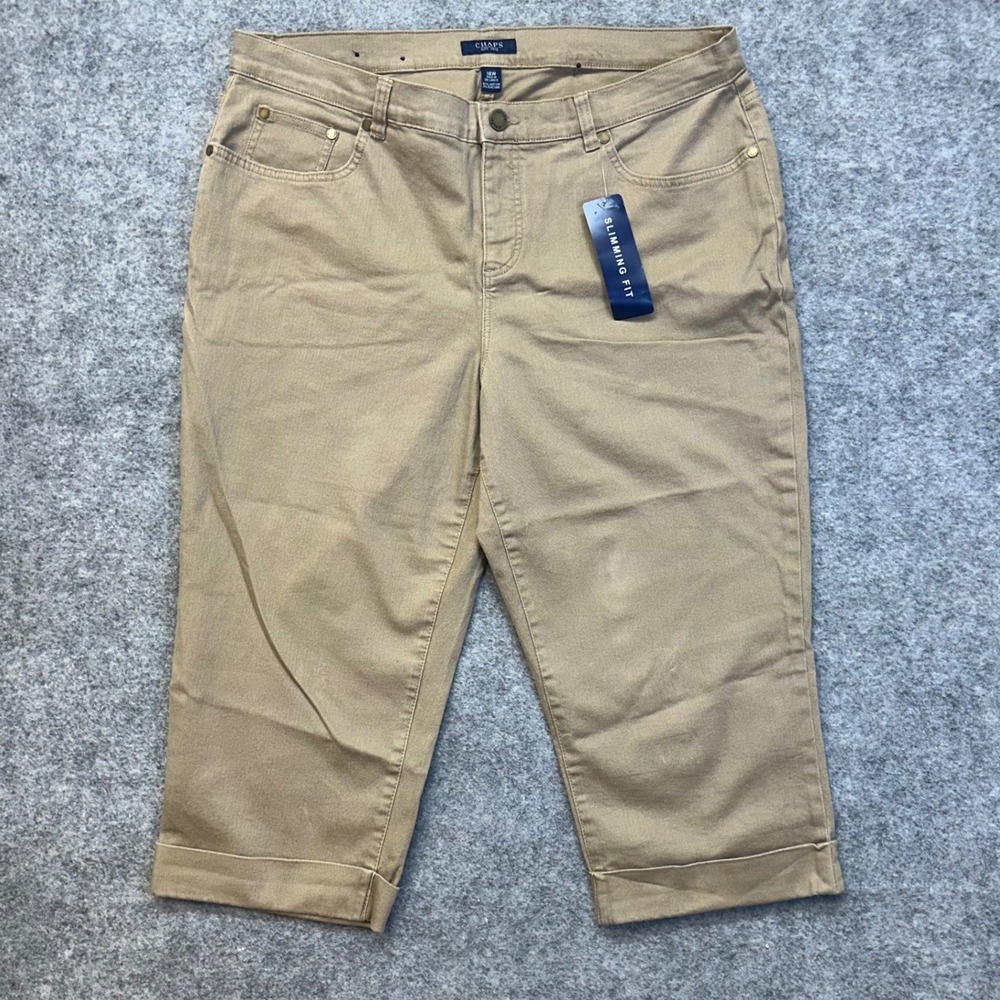 Chaps Cropped Pants Womens 14 Tan Good Cuffed Straight Leg 5-Pocket 208110189